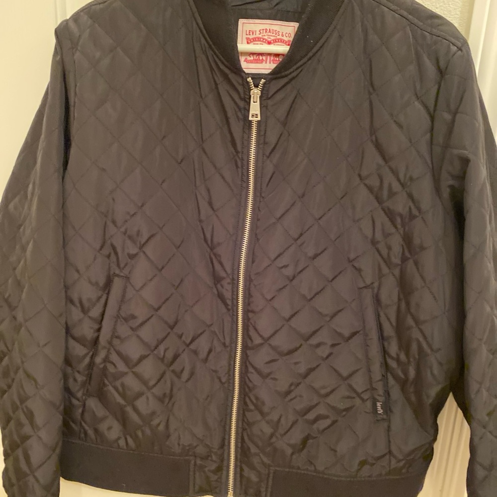 LEVI'S STRAUSS ~ WOMENS  X~ Large BLACK FULL ZIP QUILTED BOMBER JACKET COAT